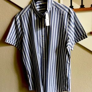 Men’s Theory Coppola Big White and Blue Stripe Short Sleeve Shirt XL NWT $55